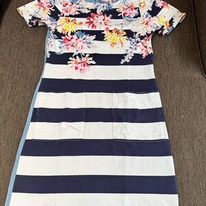 JOULES Floral and Striped Short Sleeve Dress